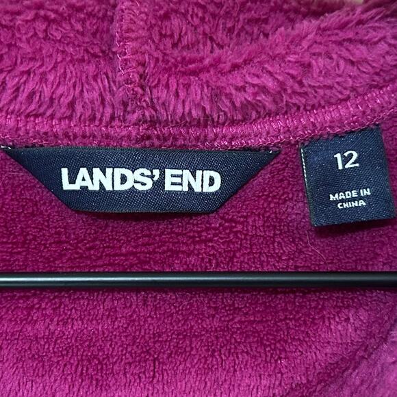 Lands' End Kids Purple Plush Fleece Bathrobe Size 12 Hood Attached Belt Robe - Picture 6 of 9